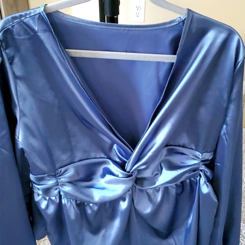 Never Been Worn - Blue Satin Blouse, Size XL